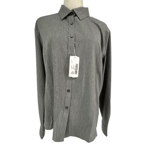 NWT North End Sport Ladies Button Down Shirt XL Heather Grey Moisture Wicking